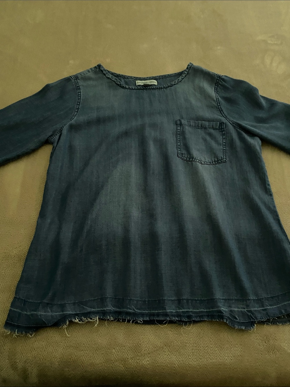 Women' Dark Indigo Denim-Look Long Sleeve Top with Chest Pocket